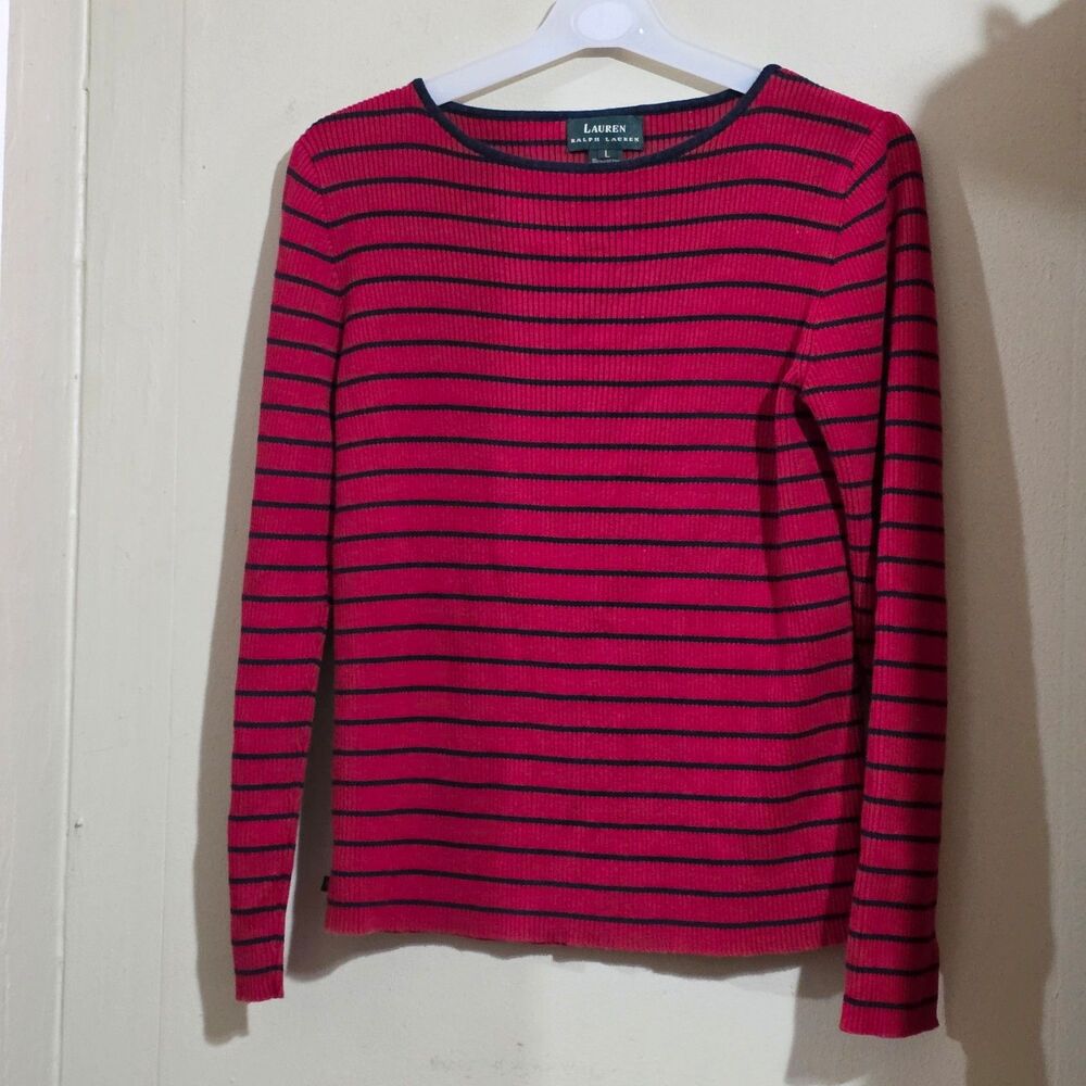 Lauren Ralph Lauren pink and Black Striped Long Sleeve sweater suze L